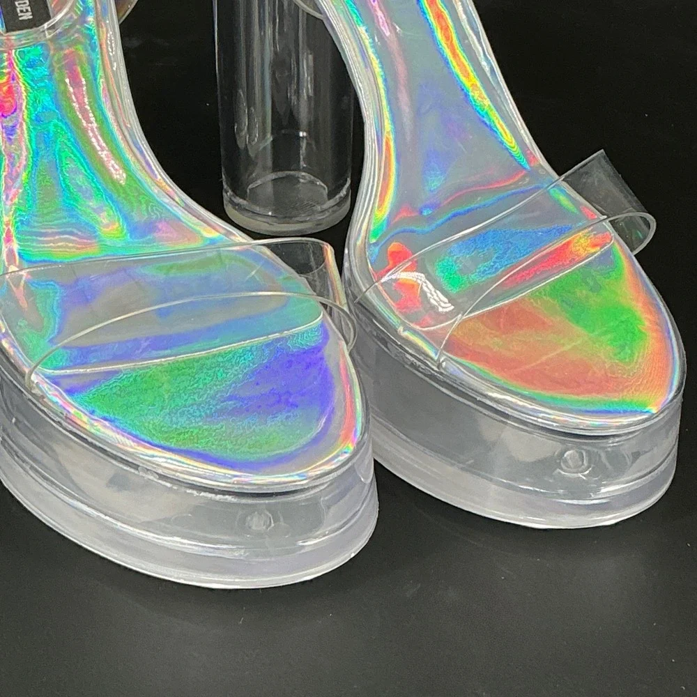 Jessica Rich x Steve‎ Madden Size 9 Clear Holographic Platform Heels NEW Nova